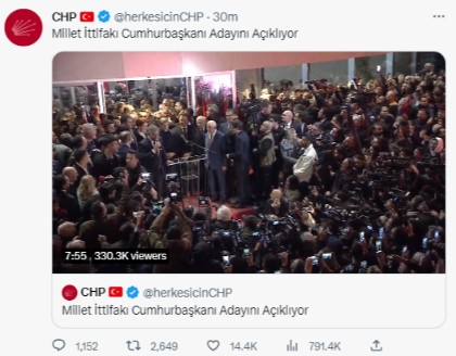 İYİ Parti Kemal Kılıçdaroğlu'nun adaylığını canlı yayınlamadı
